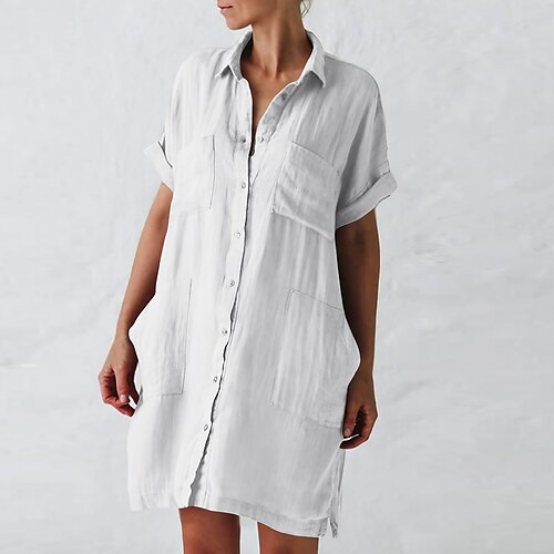 Women's Blouse Plain Daily Weekend Blouse Shirt Short Sleeve Pocket Button Shirt Collar Casual Streetwear White Black Blue S
Women's Blouse Plain Daily Weekend Blouse Shirt Short Sleeve Pocket Button Shirt Collar Casual Streetwear White Black Blue S