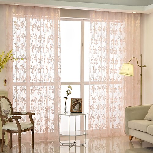 

Two Panel Korean Pastoral Style Jacquard Screen Curtain Living Room Bedroom Dining Room Children's Room Translucent Curtain