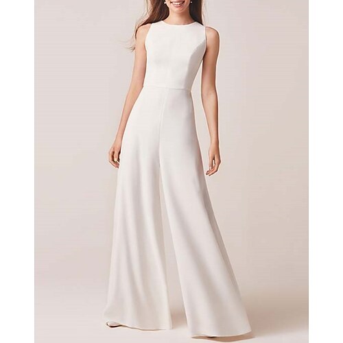 Jumpsuits Wedding Dresses Jewel Neck Floor Length Italy Satin Sleeveless Simple with 2022
Jumpsuits Wedding Dresses Jewel Neck Floor Length Italy Satin Sleeveless Simple with 2022