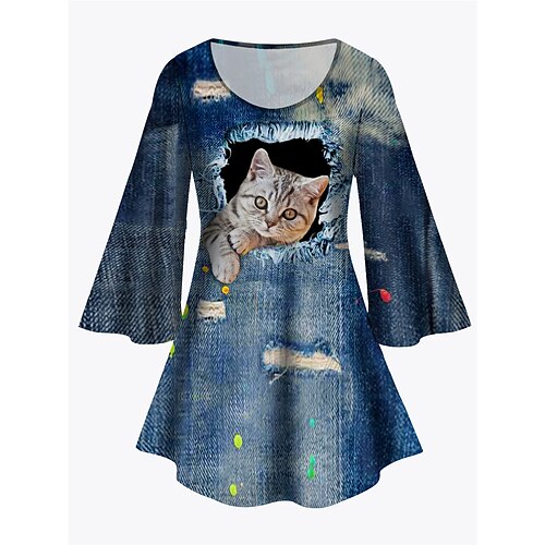 Women's Plus Size Tops Tunic Cat Graphic Animal Print 3/4 Length Sleeve Crewneck Basic Blue Big Size XL XXL 3XL 4XL 5XL / Holiday
Women's Plus Size Tops Tunic Cat Graphic Animal Print 3/4 Length Sleeve Crewneck Basic Blue Big Size XL XXL 3XL 4XL 5XL / Holiday