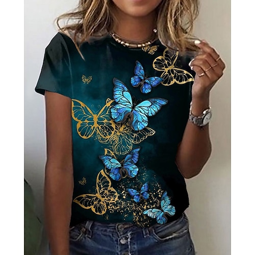 

Women's T shirt Tee Black Pink Purple Graphic Butterfly Print Short Sleeve Daily Weekend Basic Vintage Round Neck Regular Butterfly Painting S