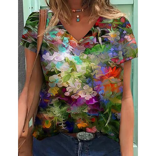 Women's T shirt Tee Green White Graphic Floral Print Short Sleeve Going out Weekend Basic V Neck Regular Floral S
Women's T shirt Tee Green White Graphic Floral Print Short Sleeve Going out Weekend Basic V Neck Regular Floral S