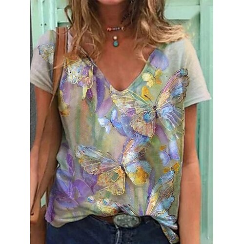 Women's T shirt Tee Purple Pink Red Graphic Butterfly Print Short Sleeve Daily Basic V Neck Regular S / 3D Print
Women's T shirt Tee Purple Pink Red Graphic Butterfly Print Short Sleeve Daily Basic V Neck Regular S / 3D Print