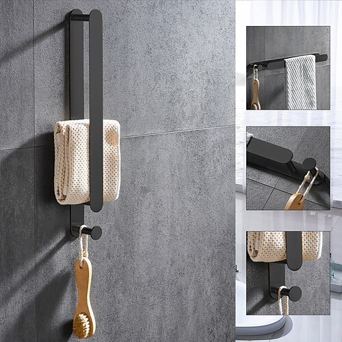 

Towel Bar and Towel Rack with Hooks New Design Stainless Steel Bathroom Towel Rack Wall Mounted Painted Finishes 1pc