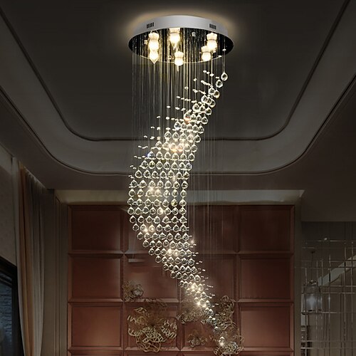 

Crystal Chandelier LED Ceiling Light Luxury 100/200cm Modern Staircase Spiral Design Hall Light Fixture Living Dining Room Suspension Wire Cristal Pendant Lights Ceiling Lamp Loft