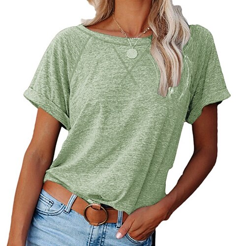 Women's Blouse T shirt Basic Plain Daily Round Neck T-shirt Sleeve Regular Summer Light Khaki. Green Dark Red Light Grey Royal Blue
Women's Blouse T shirt Basic Plain Daily Round Neck T-shirt Sleeve Regular Summer Light Khaki. Green Dark Red Light Grey Royal Blue