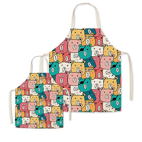 

Mommy and Me Cute Cartoon Bears Print Apron Colorful Casual Daily Family Photo Matching Outfits