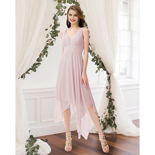 A-Line Bridesmaid Dress V Neck Sleeveless Elegant Ankle Length Chiffon with Pleats 2022
A-Line Bridesmaid Dress V Neck Sleeveless Elegant Ankle Length Chiffon with Pleats 2022