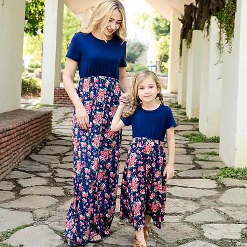 Mommy and Me Dress Floral Print Dusty Blue Short Sleeve Maxi Basic Matching Outfits / Summer
Mommy and Me Dress Floral Print Dusty Blue Short Sleeve Maxi Basic Matching Outfits / Summer