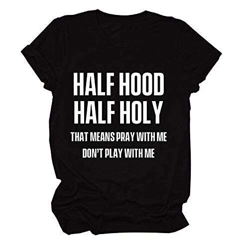 halv hette halv hellig t-skjorte damer kortermede skjorter crewneck topper casual løs passform brev T-skjorter med å si svart
halv hette halv hellig t-skjorte damer kortermede skjorter crewneck topper casual løs passform brev T-skjorter med å si svart