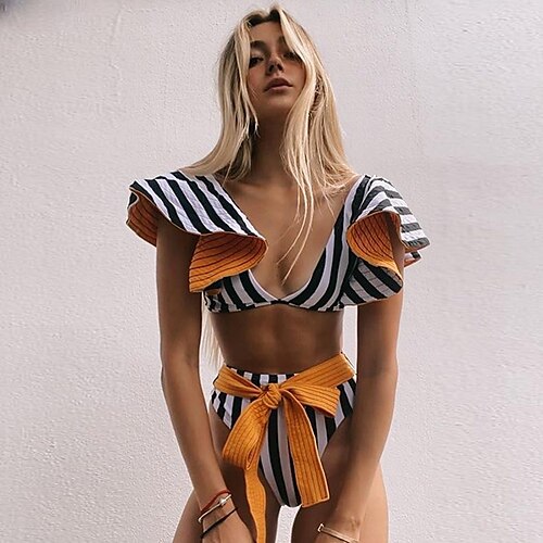 Women's Two Piece Swimsuit 2 Piece Swimwear Bathing Suit Stripes Swimwear Black Ultra Light (UL) Breathable Quick Dry Sleeveless - Swimming Surfing Water Sports Summer / Spandex / Nylon / Stretchy
Women's Two Piece Swimsuit 2 Piece Swimwear Bathing Suit Stripes Swimwear Black Ultra Light (UL) Breathable Quick Dry Sleeveless - Swimming Surfing Water Sports Summer / Spandex / Nylon / Stretchy