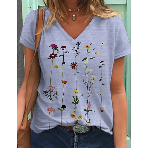 Women's T shirt Tee Blue Khaki Gray Graphic Floral Print Short Sleeve Daily Weekend Basic V Neck Regular Floral Painting S / 3D Print
Women's T shirt Tee Blue Khaki Gray Graphic Floral Print Short Sleeve Daily Weekend Basic V Neck Regular Floral Painting S / 3D Print