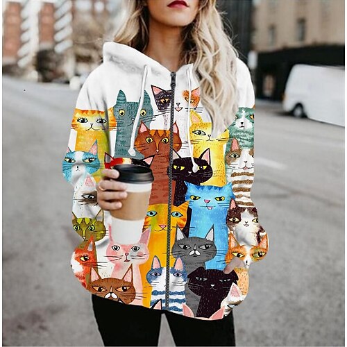 Women's Casual Jacket Hoodie Jacket Warm Daily Holiday Print Zipper Hoodie Casual Cat Regular Fit Outerwear Long Sleeve Fall Spring Rainbow S M L XL XXL 3XL
Women's Casual Jacket Hoodie Jacket Warm Daily Holiday Print Zipper Hoodie Casual Cat Regular Fit Outerwear Long Sleeve Fall Spring Rainbow S M L XL XXL 3XL