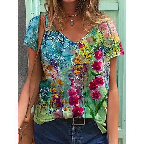Women's T shirt Tee Rainbow Floral Plants Short Sleeve Daily Basic V Neck Regular S / 3D Print
Women's T shirt Tee Rainbow Floral Plants Short Sleeve Daily Basic V Neck Regular S / 3D Print