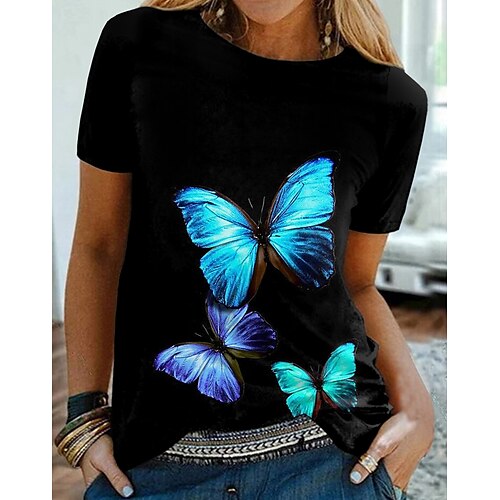 Women's T shirt Tee Black Graphic Butterfly Print Short Sleeve Daily Weekend Basic Round Neck Regular Butterfly S / 3D Print
Women's T shirt Tee Black Graphic Butterfly Print Short Sleeve Daily Weekend Basic Round Neck Regular Butterfly S / 3D Print