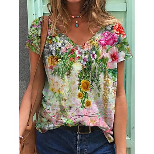 Women's T shirt Tee Rainbow Floral Plants Short Sleeve Daily Basic V Neck Regular S / 3D Print
Women's T shirt Tee Rainbow Floral Plants Short Sleeve Daily Basic V Neck Regular S / 3D Print