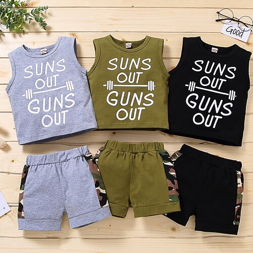 Barn Gutt T-skjorter og shorts Tøysett 2 deler Ermeløs Grønn Svart Grå Bokstaver Trykt mønster Bomull Grunnleggende 1-4 år / Sommer
Barn Gutt T-skjorter og shorts Tøysett 2 deler Ermeløs Grønn Svart Grå Bokstaver Trykt mønster Bomull Grunnleggende 1-4 år / Sommer