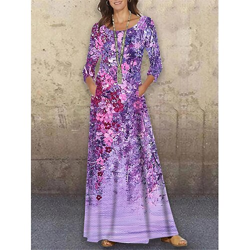 Women's Shift Dress Maxi long Dress Purple 3/4 Length Sleeve Floral Print Print Spring Summer Round Neck Casual 2022 S M L XL XXL 3XL
Women's Shift Dress Maxi long Dress Purple 3/4 Length Sleeve Floral Print Print Spring Summer Round Neck Casual 2022 S M L XL XXL 3XL