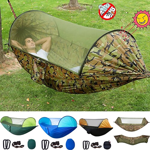 Camping hengekøye med pop up myggnett Utendørs Bærbar Solkrem Myggvern Ultralett (UL) Pustende Nylon fallskjerm med karabiner og tre stropper til 2 personer Camping / Vandring Jakt Fisking Lapper
Camping hengekøye med pop up myggnett Utendørs Bærbar Solkrem Myggvern Ultralett (UL) Pustende Nylon fallskjerm med karabiner og tre stropper til 2 personer Camping / Vandring Jakt Fisking Lapper