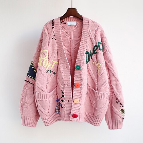 Women's Cardigan Embroidered Pocket Button Letter Vintage Style Casual Long Sleeve Regular Fit Sweater Cardigans V Neck Fall Winter Pink Red Apricot / Going out
Women's Cardigan Embroidered Pocket Button Letter Vintage Style Casual Long Sleeve Regular Fit Sweater Cardigans V Neck Fall Winter Pink Red Apricot / Going out
