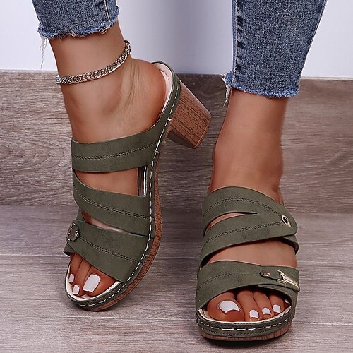 Women's Sandals Cuban Heel Round Toe PU Ankle Strap Solid Colored Black Army Green Beige
Women's Sandals Cuban Heel Round Toe PU Ankle Strap Solid Colored Black Army Green Beige