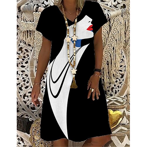 Women's Shift Dress Midi Dress Black Short Sleeve Abstract Print Spring Summer V Neck S M L XL XXL 3XL
Women's Shift Dress Midi Dress Black Short Sleeve Abstract Print Spring Summer V Neck S M L XL XXL 3XL