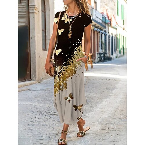 Women's Shift Dress Maxi long Dress Black Short Sleeve Butterfly Animal Pocket Print Spring Summer Crew Neck Casual 2022 S M L XL XXL 3XL
Women's Shift Dress Maxi long Dress Black Short Sleeve Butterfly Animal Pocket Print Spring Summer Crew Neck Casual 2022 S M L XL XXL 3XL