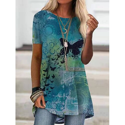 Women's T shirt Dress Tunic Shirts Tunic Blue Animal Butterfly Print Short Sleeve Daily Basic Boho Round Neck Long Butterfly S
Women's T shirt Dress Tunic Shirts Tunic Blue Animal Butterfly Print Short Sleeve Daily Basic Boho Round Neck Long Butterfly S