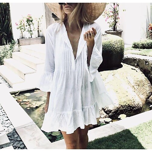 Women's White Solid Color Oversized Summer Cover Ups & Beach Dresses One-Size
Women's White Solid Color Oversized Summer Cover Ups & Beach Dresses One-Size