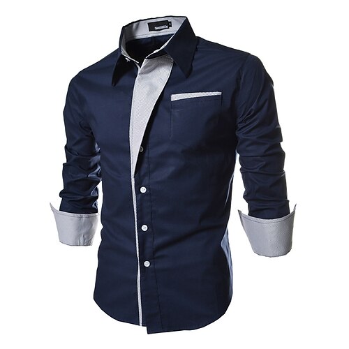 

Men's Dress Shirt Solid Colored Collar Spread Collar Navy Blue Red White Black Plus Size Daily Work Long Sleeve Clothing Apparel Cotton Casual / Spring / Fall / Slim