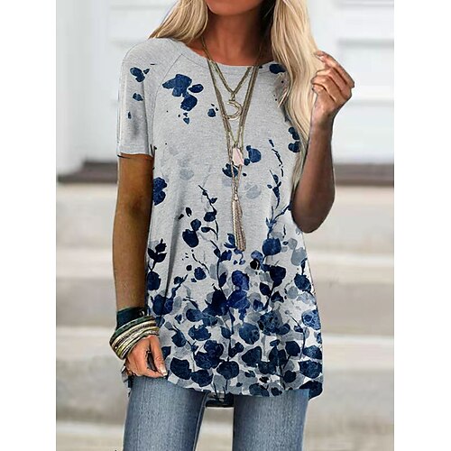 Women's T shirt Tee Tunic Green White Graphic Plants Print Short Sleeve Holiday Weekend Basic Round Neck Long Floral Abstract Painting S
Women's T shirt Tee Tunic Green White Graphic Plants Print Short Sleeve Holiday Weekend Basic Round Neck Long Floral Abstract Painting S