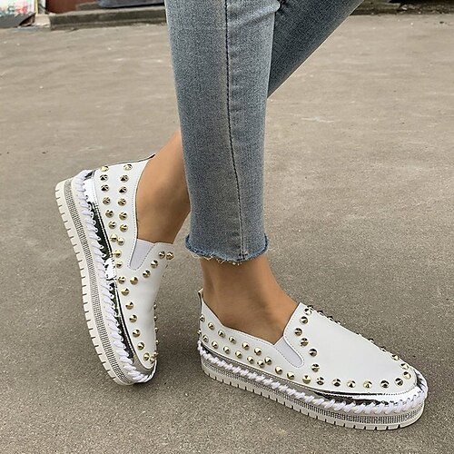 Women's Loafers & Slip-Ons Slip-Ons Fantasy Shoes Slip-on Sneakers Rivet Flat Heel Round Toe PU Loafer Solid Colored Black White
Women's Loafers & Slip-Ons Slip-Ons Fantasy Shoes Slip-on Sneakers Rivet Flat Heel Round Toe PU Loafer Solid Colored Black White