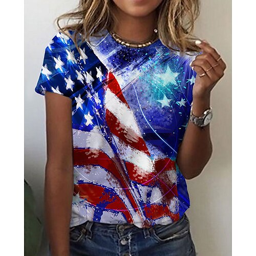 Dame T-shirt Blå Stribet Amerikansk flag Trykt mønster Kortærmet Weekend Uafhængighedsdagen Basale Rund hals Normal 3D Maleri S
Dame T-shirt Blå Stribet Amerikansk flag Trykt mønster Kortærmet Weekend Uafhængighedsdagen Basale Rund hals Normal 3D Maleri S