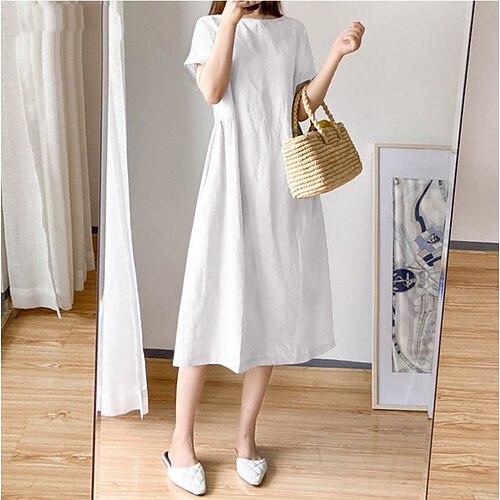 Women's T Shirt Dress Tee Dress White Dress Midi Dress Light Blue Black Lavender Short Sleeve Pure Color Spring Summer Crew Neck Weekend 2022 M L XL XXL XXXL 4XL 
Women's T Shirt Dress Tee Dress White Dress Midi Dress Light Blue Black Lavender Short Sleeve Pure Color Spring Summer Crew Neck Weekend 2022 M L XL XXL XXXL 4XL