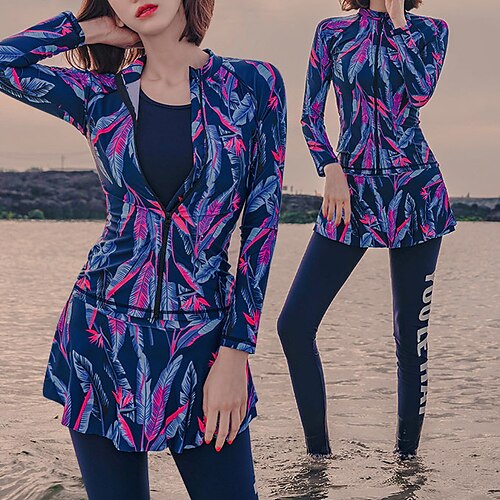 Women's Rashguard Swimsuit Nylon Spandex Swimwear Bathing Suit UV Sun Protection UPF50 Breathable Stretchy Full Body Front Zip 4-Piece - Swimming Surfing Water Sports Floral / Botanical Autumn
Women's Rashguard Swimsuit Nylon Spandex Swimwear Bathing Suit UV Sun Protection UPF50 Breathable Stretchy Full Body Front Zip 4-Piece - Swimming Surfing Water Sports Floral / Botanical Autumn