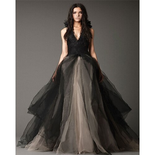 Ball Gown Wedding Dresses Halter Neck Floor Length Satin Tulle Regular Straps Black Modern with Appliques 2022
Ball Gown Wedding Dresses Halter Neck Floor Length Satin Tulle Regular Straps Black Modern with Appliques 2022