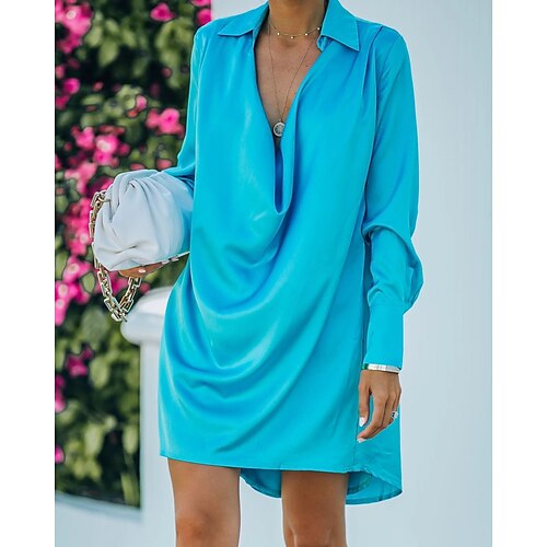 Women's Shirt Dress Light Blue Green Black Long Sleeve Pure Color Winter Fall Autumn Winter Dress Fall Dress S M L XL
Women's Shirt Dress Light Blue Green Black Long Sleeve Pure Color Winter Fall Autumn Winter Dress Fall Dress S M L XL