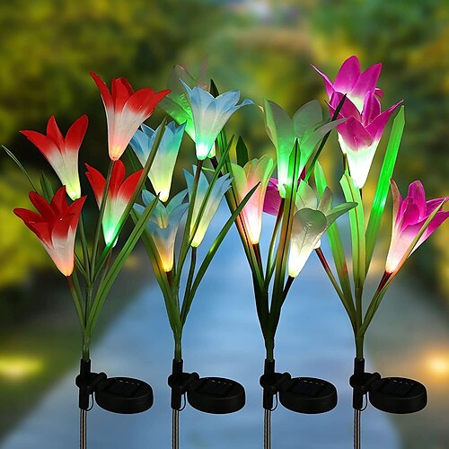 

Solar Lily Flower Lights 4 Packs Waterproof Garden Stake Lights Pathway Light for Garden Patio Yard Party Wedding Holiday Outdoor Decoration