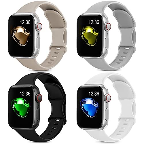 4 pack sport silicone bands compatible with apple watch bands 38mm 40mm women men, soft replacement strap band compatible for iwatch series 6 se 5 4 3 2 1(38mm/40mm,blackwhitegraystone)
4 pack sport silicone bands compatible with apple watch bands 38mm 40mm women men, soft replacement strap band compatible for iwatch series 6 se 5 4 3 2 1(38mm/40mm,blackwhitegraystone)
