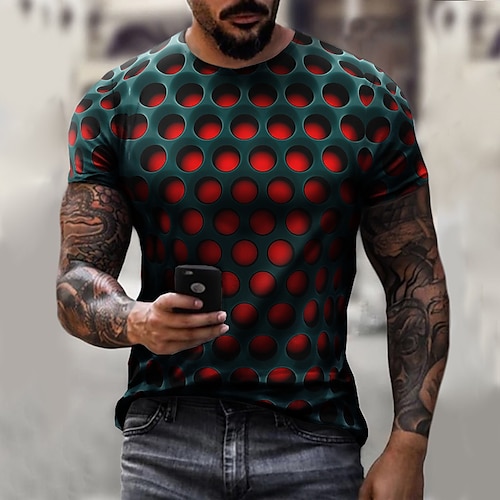 

Men's T shirt Tee Optical Illusion Crew Neck Round Neck White Light Green Pink Dark Purple Red 3D Print Plus Size Casual Daily Short Sleeve Clothing Apparel Vintage Streetwear Exaggerated Designer