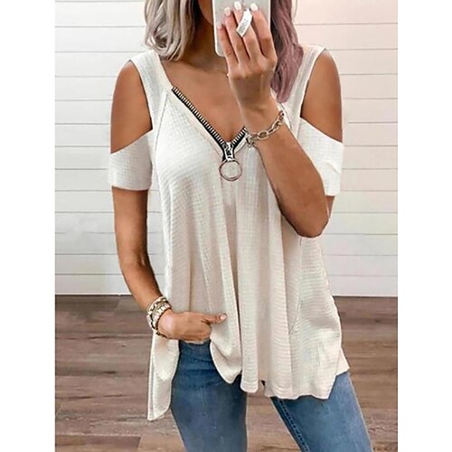 Women's Blouse Shirt Eyelet top Blue Wine Light Blue Plain Zipper Cut Out Short Sleeve Daily Weekend Basic Streetwear V Neck Regular S
Women's Blouse Shirt Eyelet top Blue Wine Light Blue Plain Zipper Cut Out Short Sleeve Daily Weekend Basic Streetwear V Neck Regular S