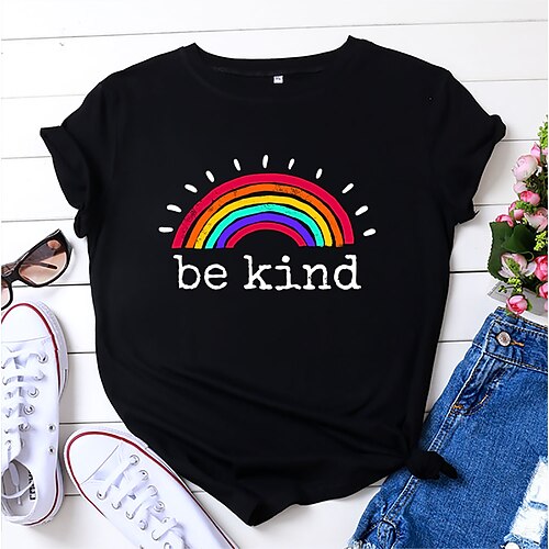 Women's T shirt Tee Green Blue Pink Rainbow Print Short Sleeve Daily Basic Round Neck Regular Be kind S
Women's T shirt Tee Green Blue Pink Rainbow Print Short Sleeve Daily Basic Round Neck Regular Be kind S
