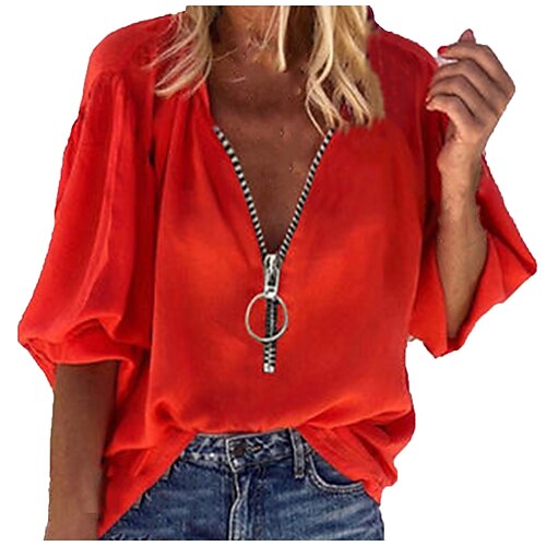 Women's Blouse Shirt Red Gray White Plain Zipper Long Sleeve Daily V Neck Long Loose Fit S
Women's Blouse Shirt Red Gray White Plain Zipper Long Sleeve Daily V Neck Long Loose Fit S