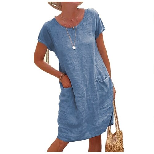 Women's Shift Dress Knee Length Dress Short Sleeve Solid Color Pure Color Pocket Spring Summer Crew Neck Basic Casual Classic 2022 S M L XL 2XL 3XL 4XL 5XL / Loose
Women's Shift Dress Knee Length Dress Short Sleeve Solid Color Pure Color Pocket Spring Summer Crew Neck Basic Casual Classic 2022 S M L XL 2XL 3XL 4XL 5XL / Loose