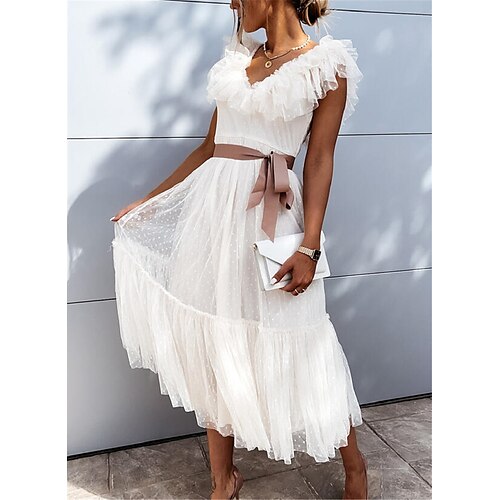 Women's Swing Dress White Dress Midi Dress Pink White Short Sleeve Pure Color Lace Spring Summer V Neck Party S M L XL XXL
Women's Swing Dress White Dress Midi Dress Pink White Short Sleeve Pure Color Lace Spring Summer V Neck Party S M L XL XXL