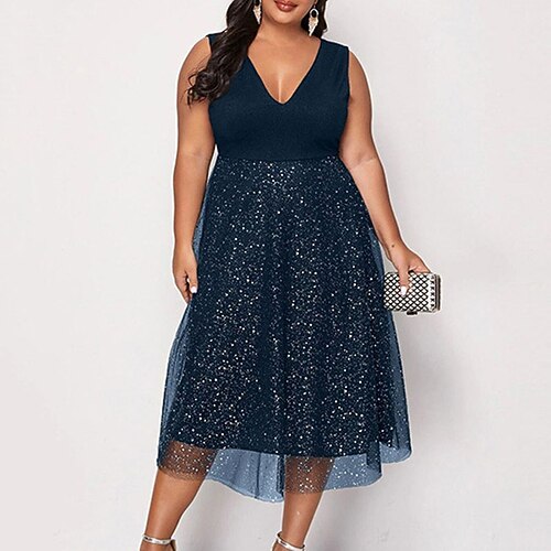 Women's Plus Size Party Dress Solid Color V Neck Mesh Sleeveless Spring Fall Elegant Sexy Sequins Prom Dress Midi Dress Formal Party Dress / Sequin Dress / Homecoming Dress / Print
Women's Plus Size Party Dress Solid Color V Neck Mesh Sleeveless Spring Fall Elegant Sexy Sequins Prom Dress Midi Dress Formal Party Dress / Sequin Dress / Homecoming Dress / Print