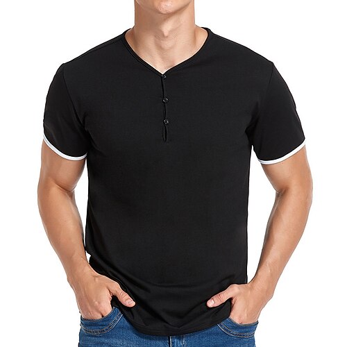 

Hombre Henley Shirt Plano Cuello Americano Normal Exterior Manga Corta Abotonar Ropa Algodón Moda Esencial