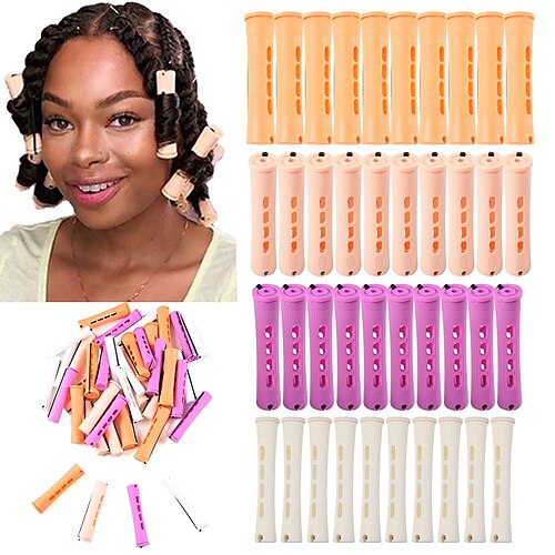 

40 Pcs Perm Rods Set for Natural Hair 4 Sizes Cold Wave Rods Hair Rollers for Women Hair Curling Rods for Long Medium Small Hair Curler Styling DIY Hairdressing Tools Orange Beige Purple White