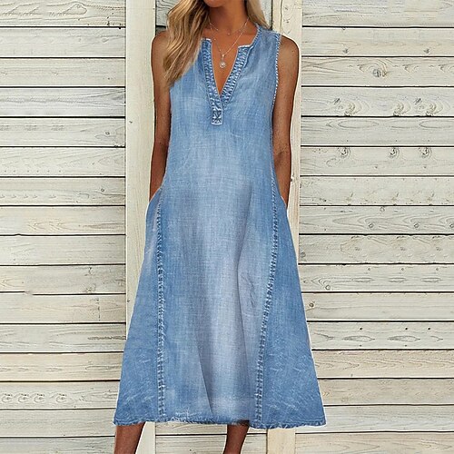 Women's Shift Dress Maxi long Dress Blue Sleeveless Solid Color Pocket Spring Summer V Neck Casual 2022 S M L XL XXL 3XL / Denim Dress
Women's Shift Dress Maxi long Dress Blue Sleeveless Solid Color Pocket Spring Summer V Neck Casual 2022 S M L XL XXL 3XL / Denim Dress