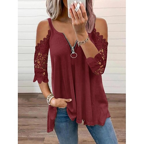 Women's Camisole Blouse Shirt Pink Red White Plain Lace Zipper 3/4 Length Sleeve Daily Basic Casual V Neck S
Women's Camisole Blouse Shirt Pink Red White Plain Lace Zipper 3/4 Length Sleeve Daily Basic Casual V Neck S